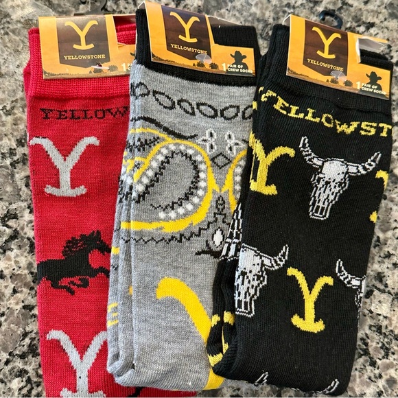 ✨NWT✨YELLOW STONE Crew Socks Men Size 6-12 UNISEX RED BLACK GRAY Paramount - Picture 3 of 10